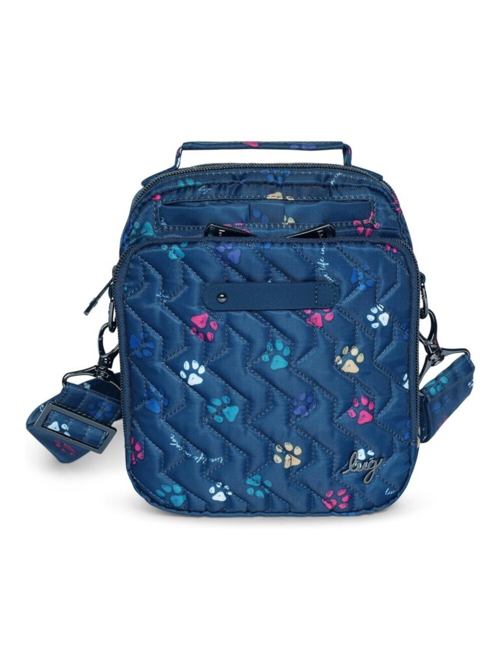 Lug Skeeter Paws Navy Polyester Unisex Crossbody Bag with Multiple Zip Compartme